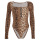 Long Sleeve Leopard Digital Printing Zipper Swimwear